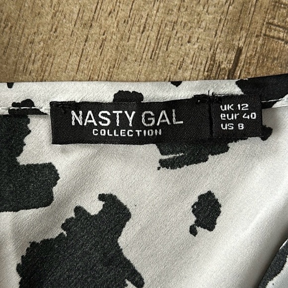 Nasty Gal US 8 satin halter cowl neck backless black white cow print mini dress - Picture 3 of 7